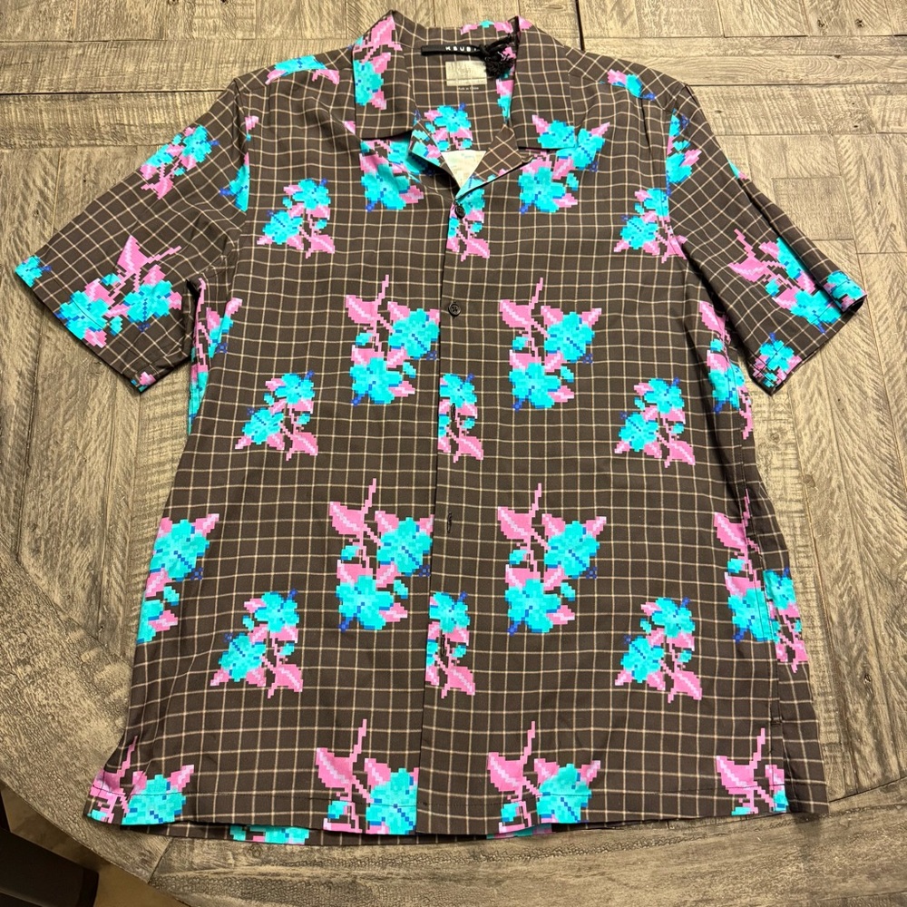 Ksubi Low Res Resort Digital Print Floral‎ Multi Short Sleeve Shirt Small NWOT